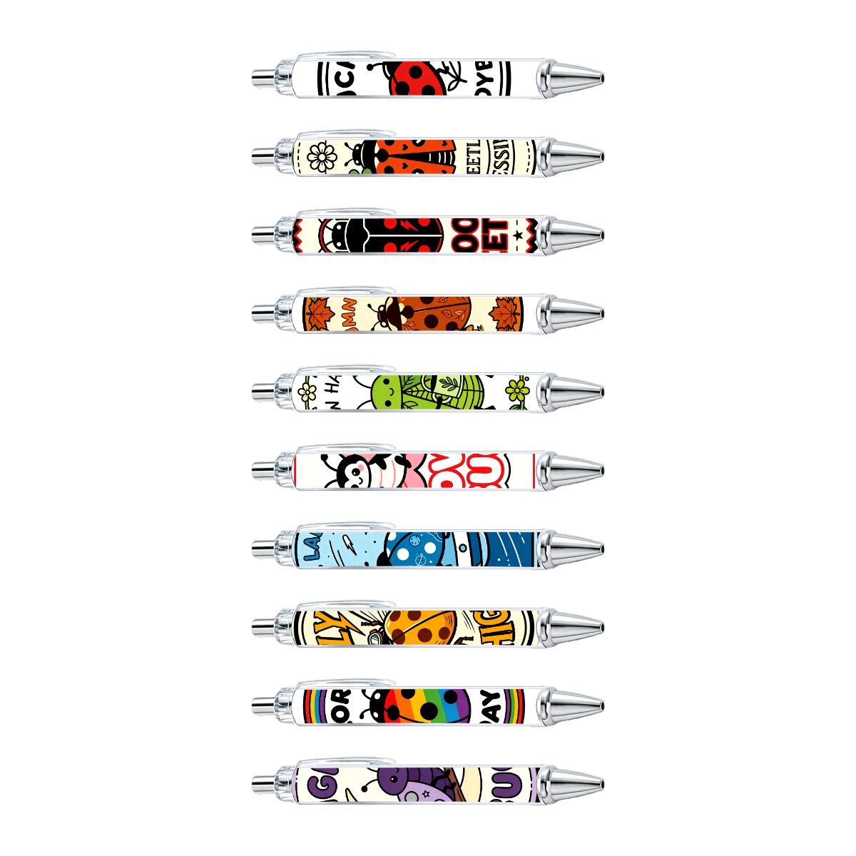 Assorted Ladybug Design Gel Pens - 10-Pack