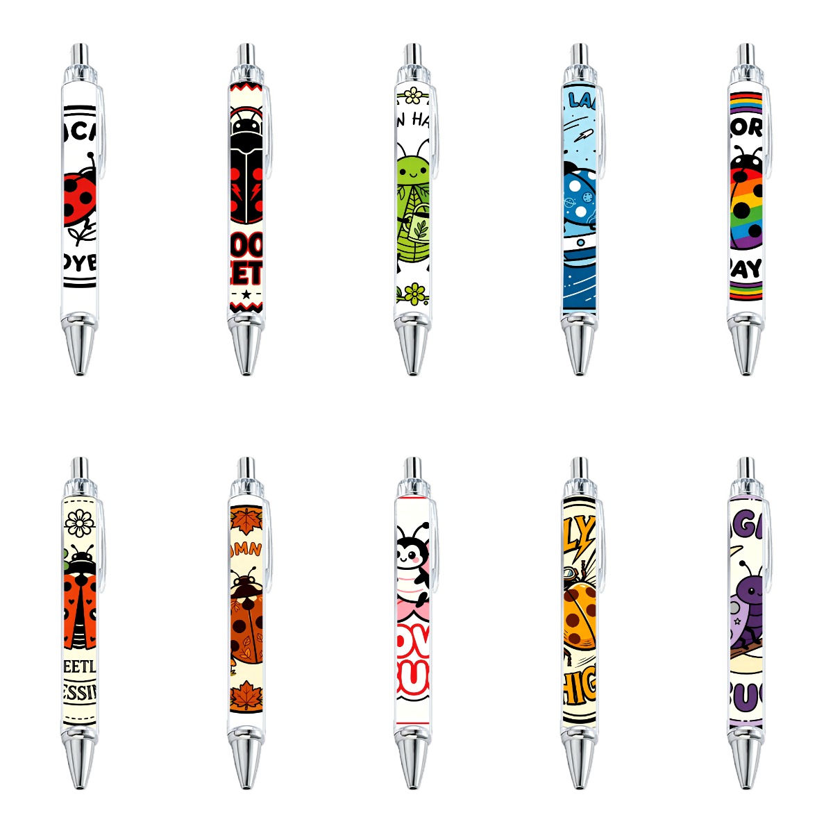 Assorted Ladybug Design Gel Pens - 10-Pack