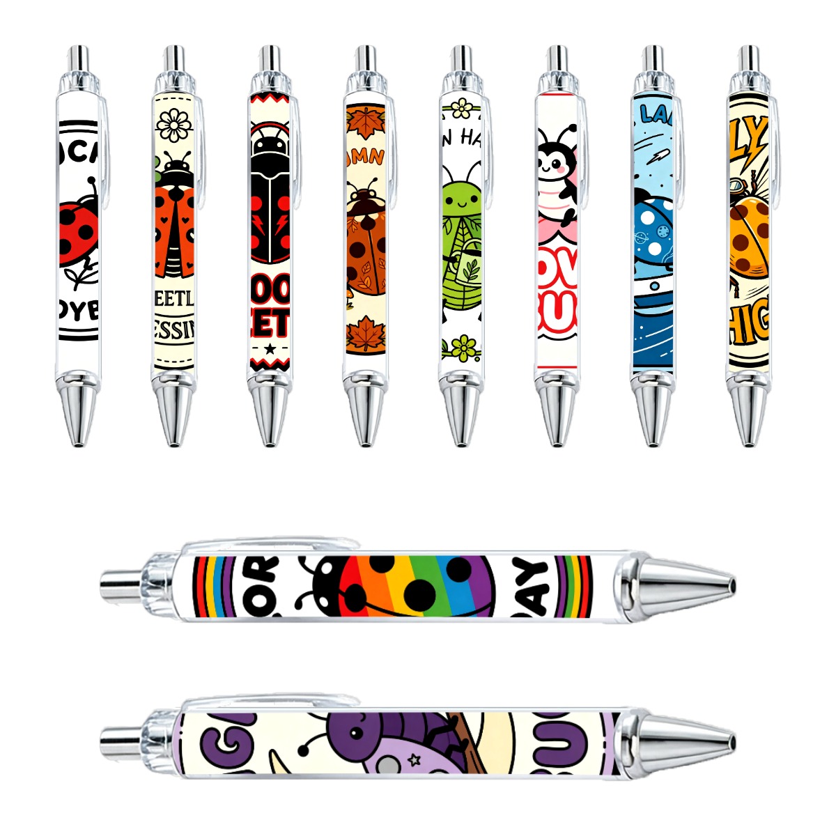 Assorted Ladybug Design Gel Pens - 10-Pack