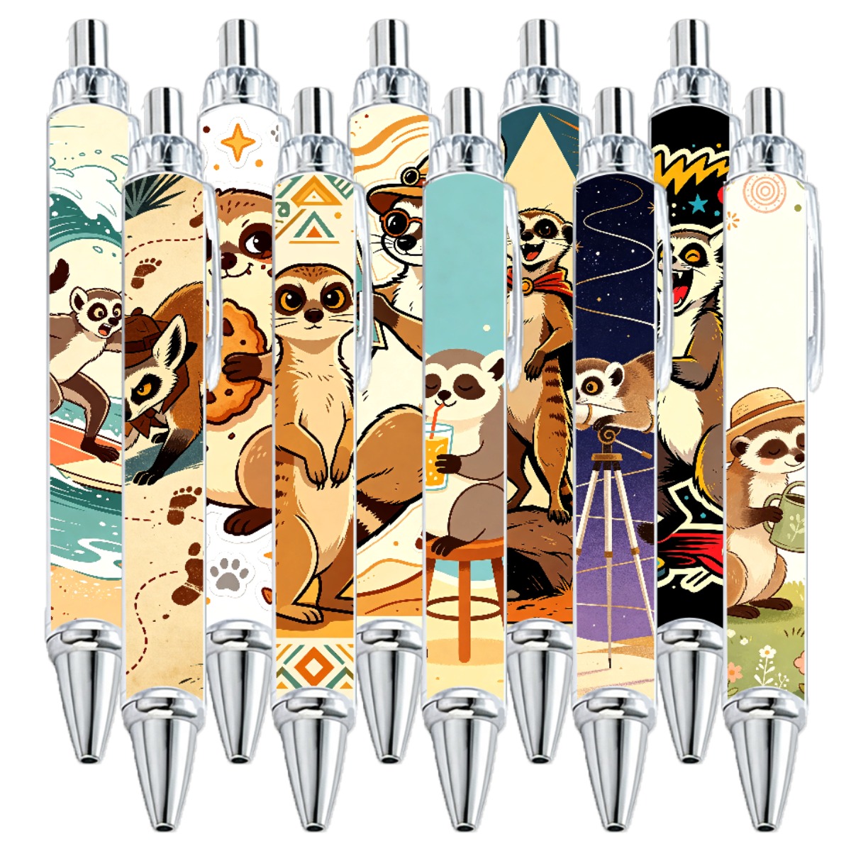 Meerkat And Raccoon Illustration Gel Pens - 10-Pack