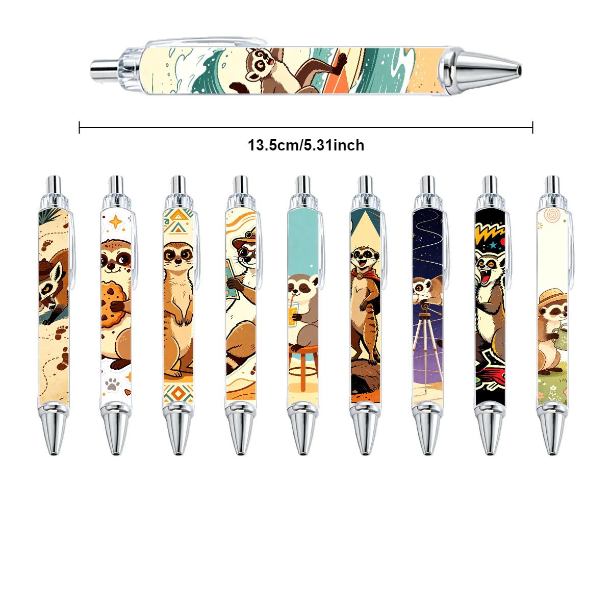 Meerkat And Raccoon Illustration Gel Pens - 10-Pack