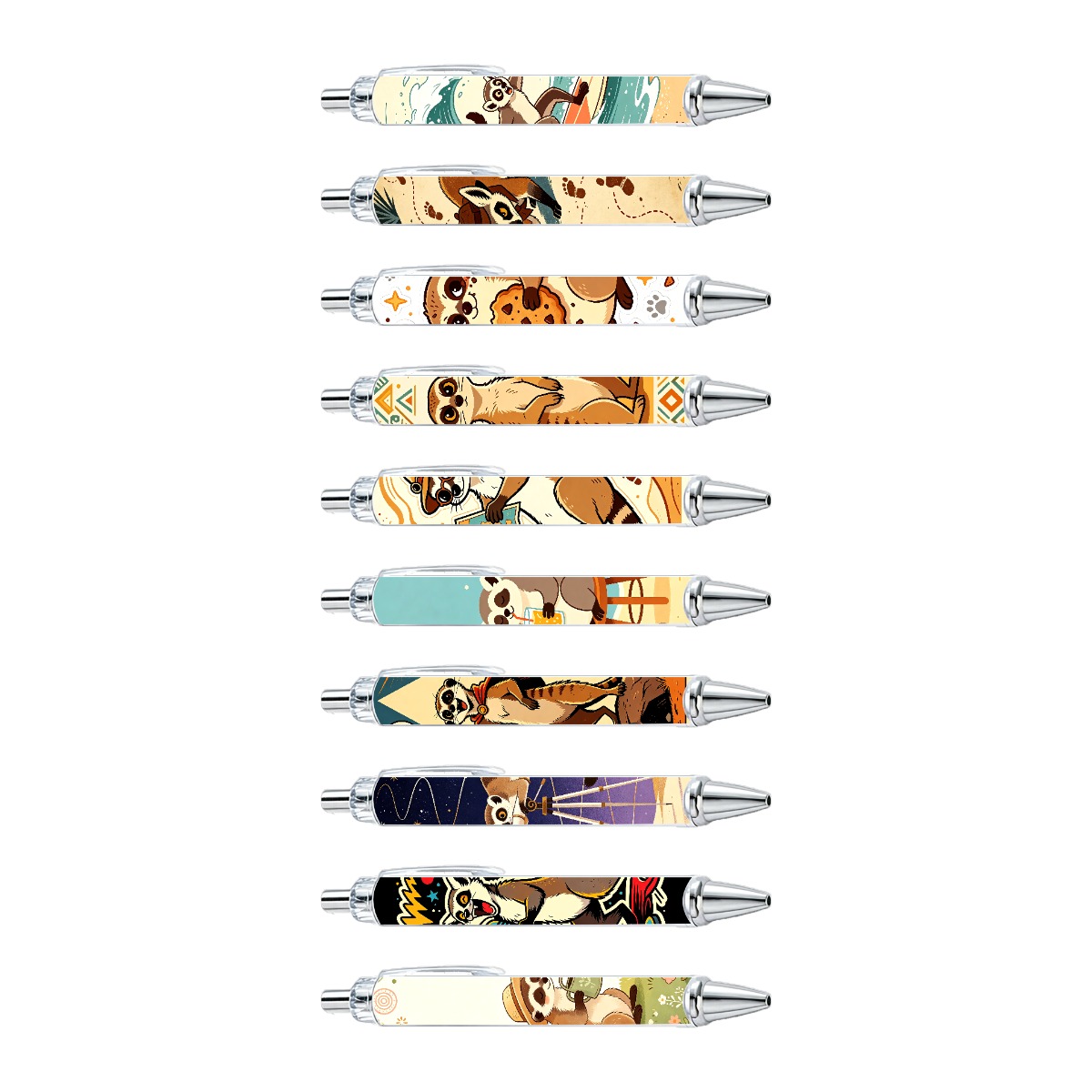 Meerkat And Raccoon Illustration Gel Pens - 10-Pack