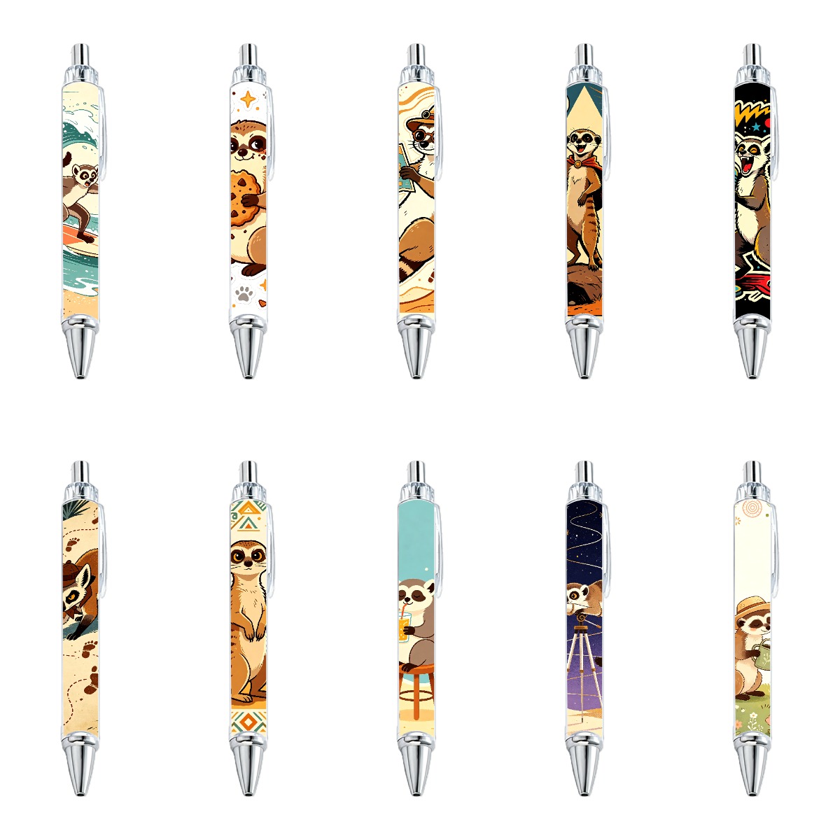 Meerkat And Raccoon Illustration Gel Pens - 10-Pack