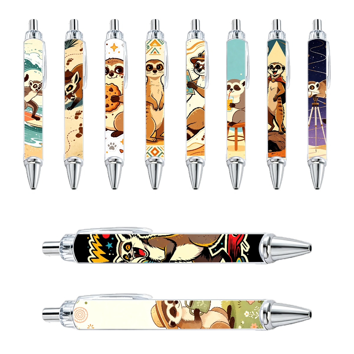 Meerkat And Raccoon Illustration Gel Pens - 10-Pack
