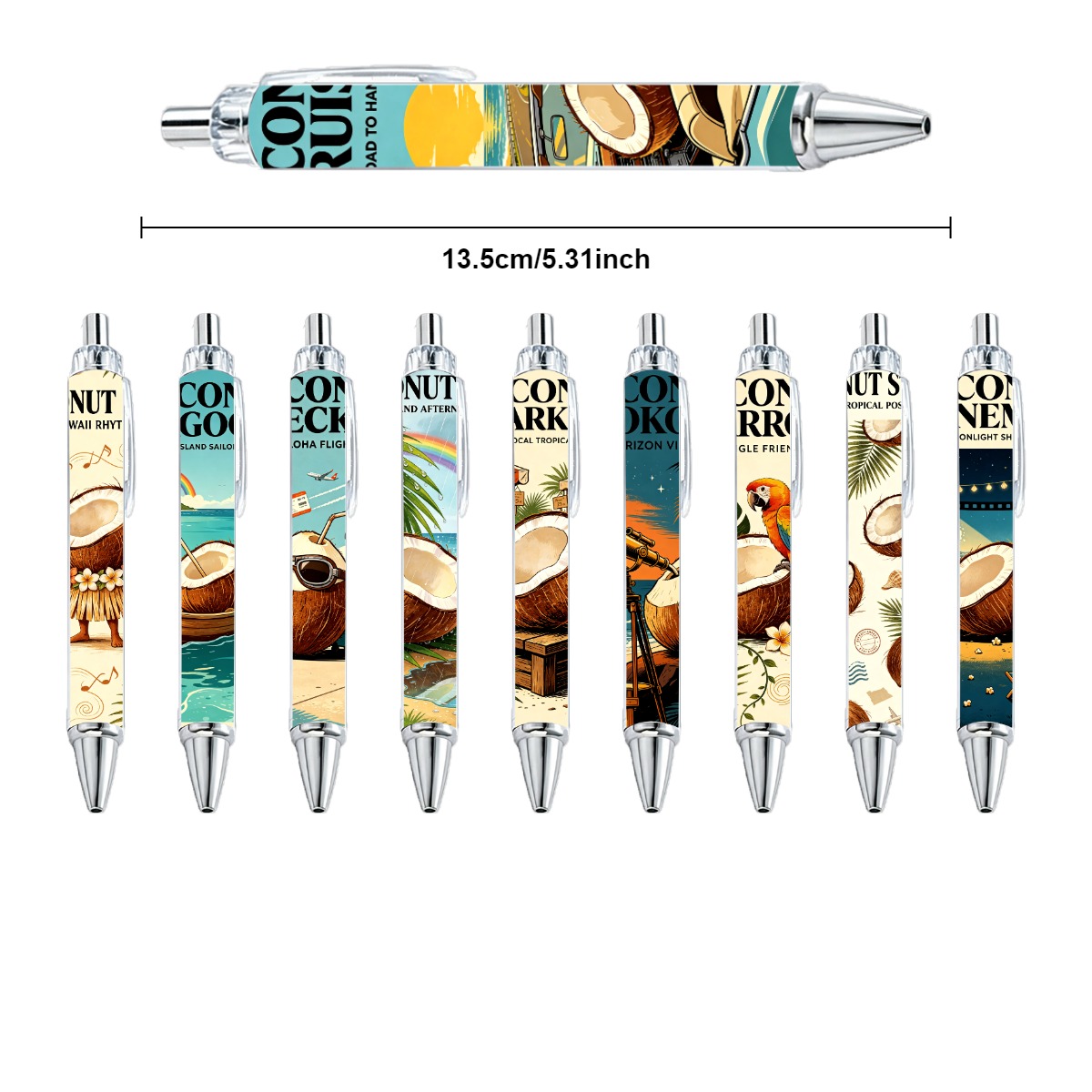 Tropical Coconut Design Gel Pens - 10-Pack