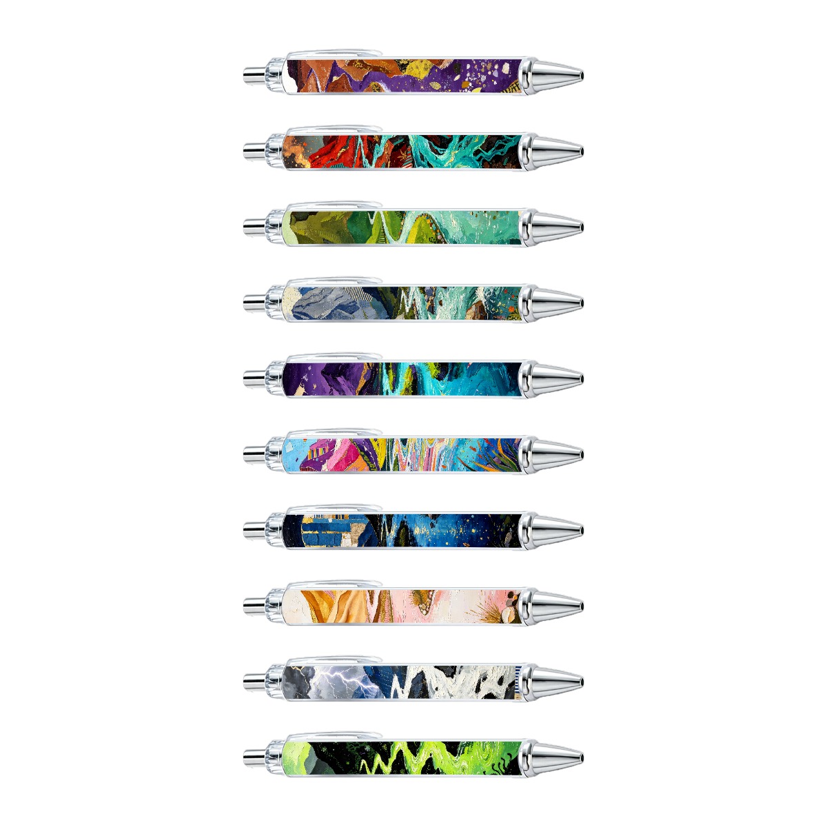 Mountain And River Push Pens - 10-Pack