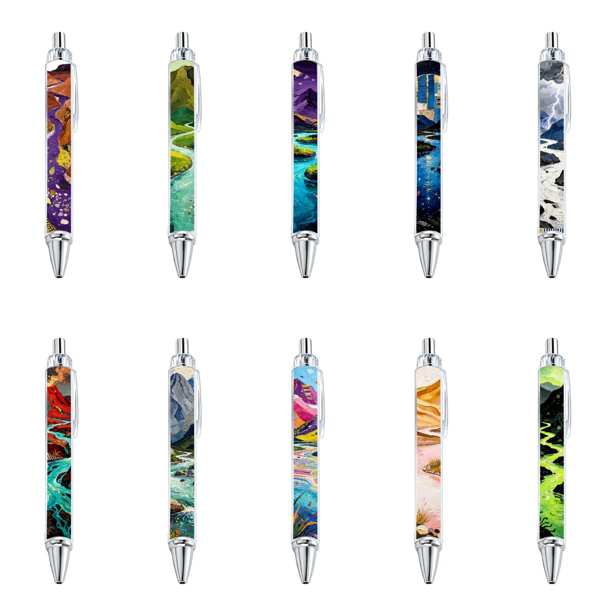 Mountain And River Push Pens - 10-Pack