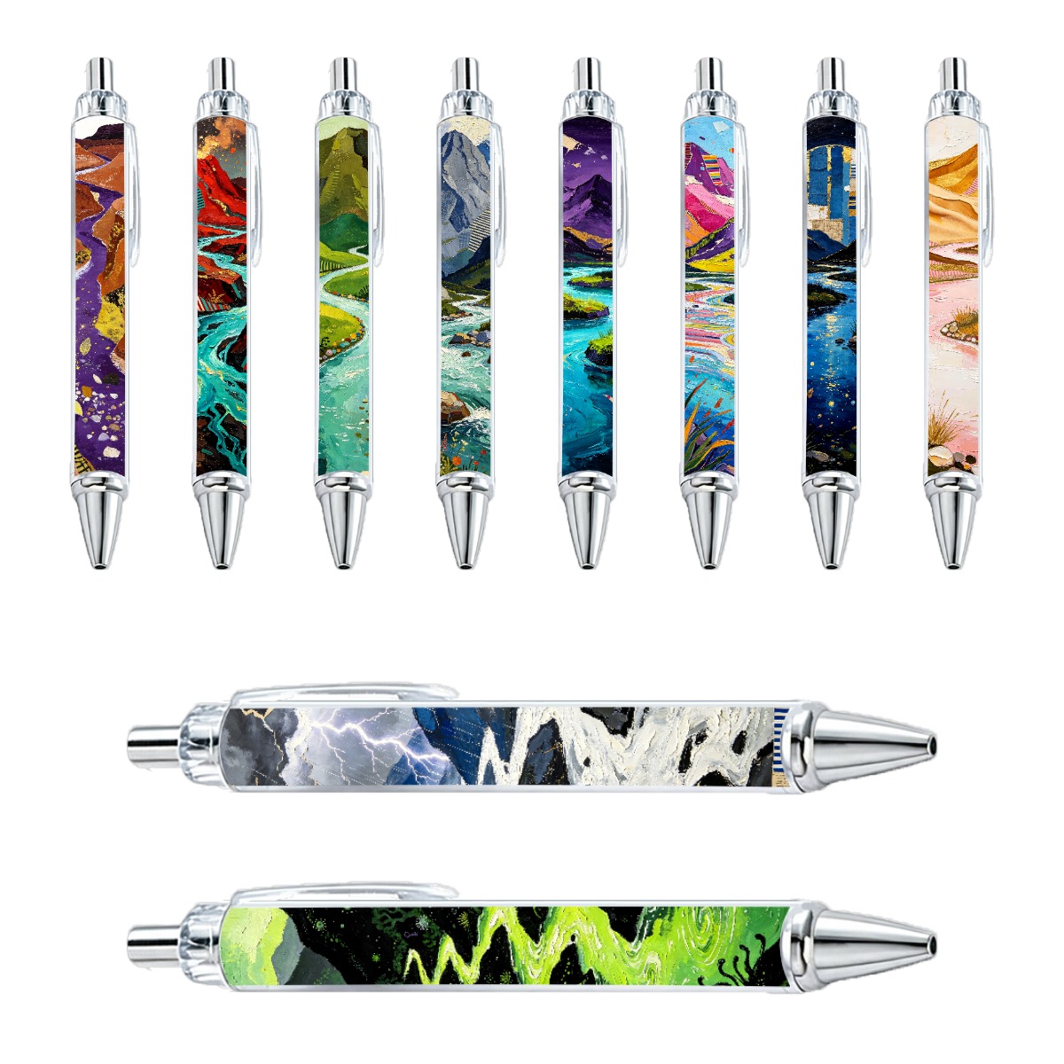 Mountain And River Push Pens - 10-Pack