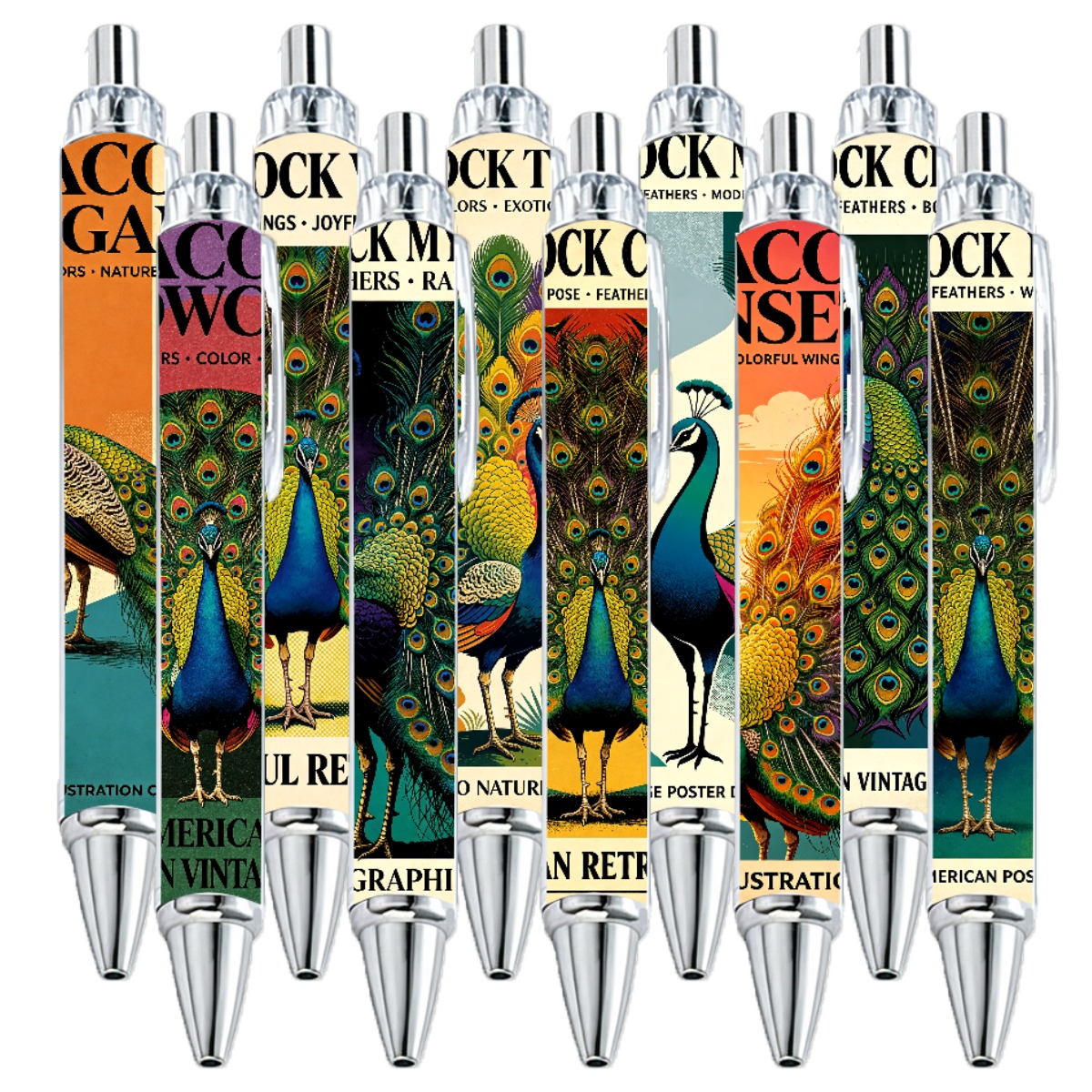 Peacock Retractable Gel Pens - 10-Pack