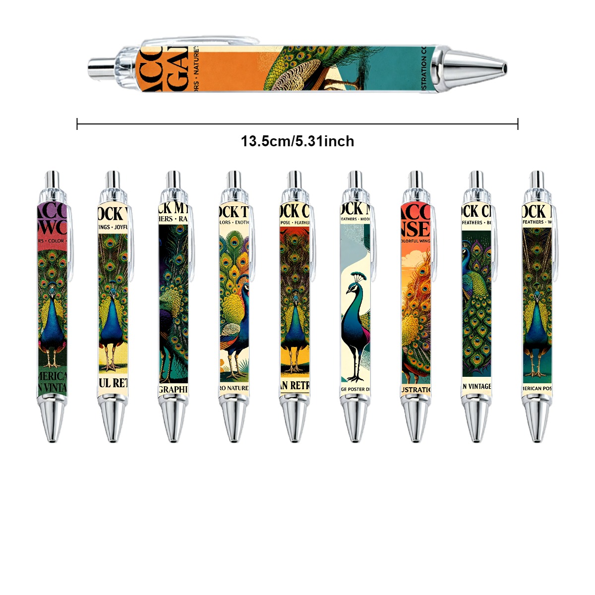 Peacock Retractable Gel Pens - 10-Pack
