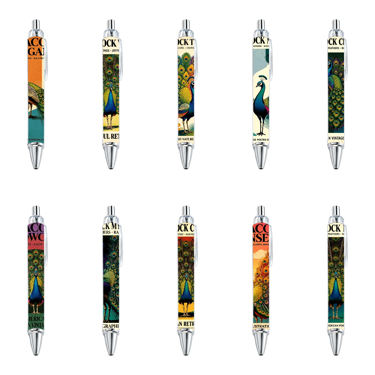 Peacock Retractable Gel Pens - 10-Pack