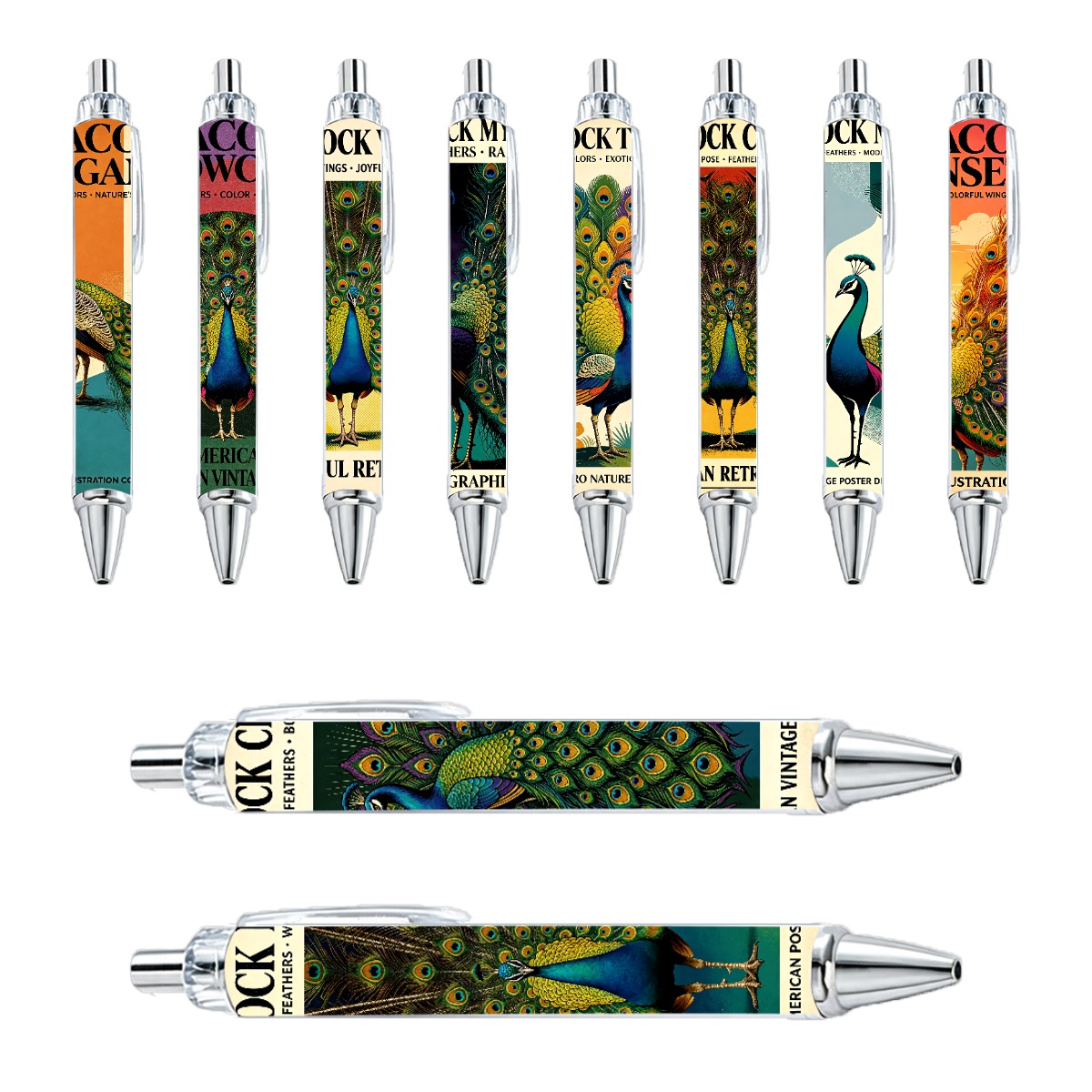 Peacock Retractable Gel Pens - 10-Pack