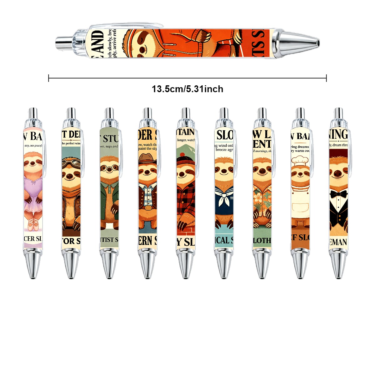 Sloth-Themed Retractable Gel Pens - 10-Pack
