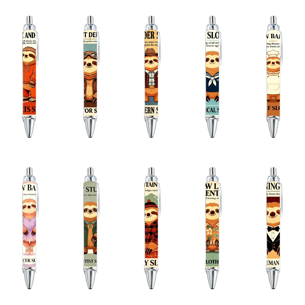 Sloth-Themed Retractable Gel Pens - 10-Pack