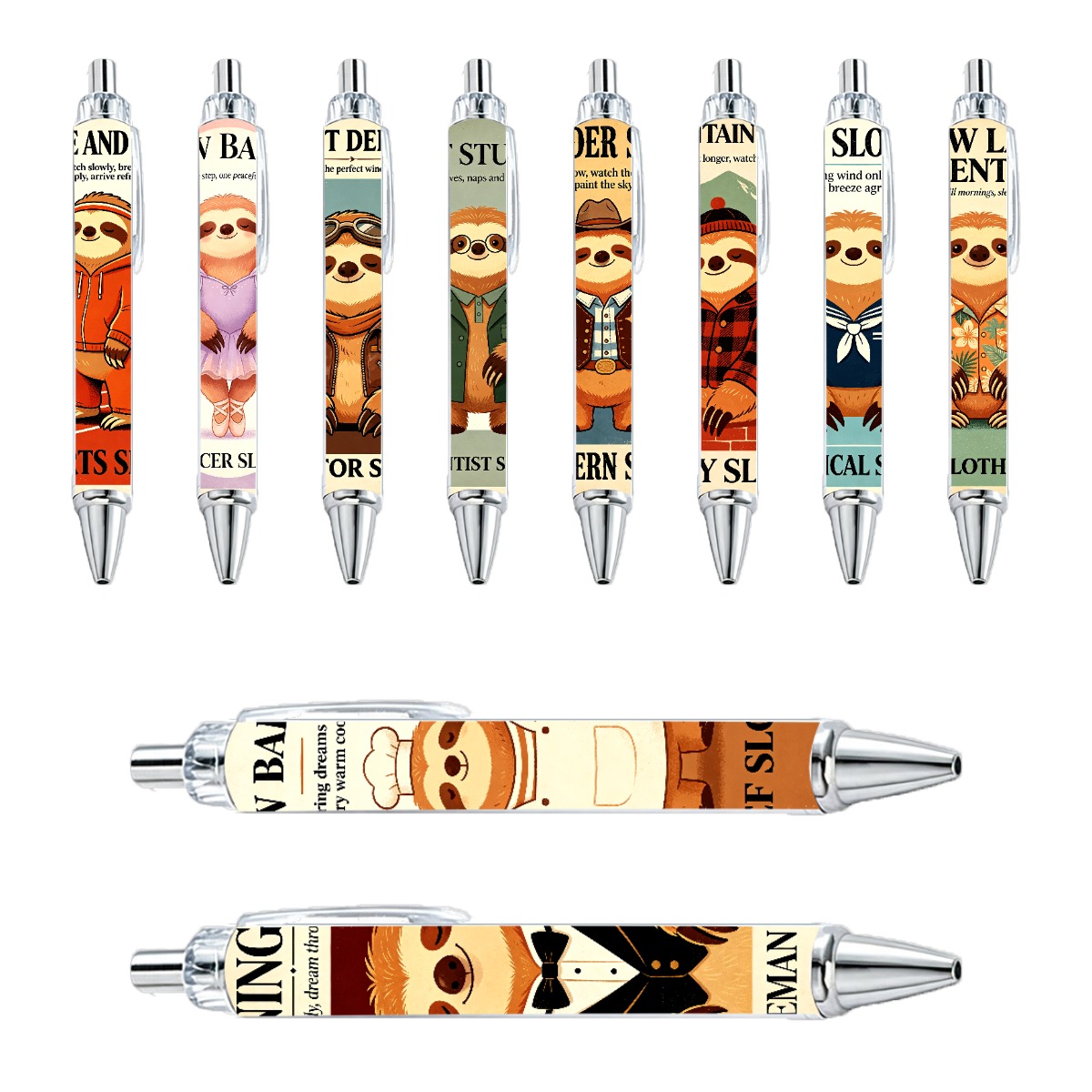 Sloth-Themed Retractable Gel Pens - 10-Pack