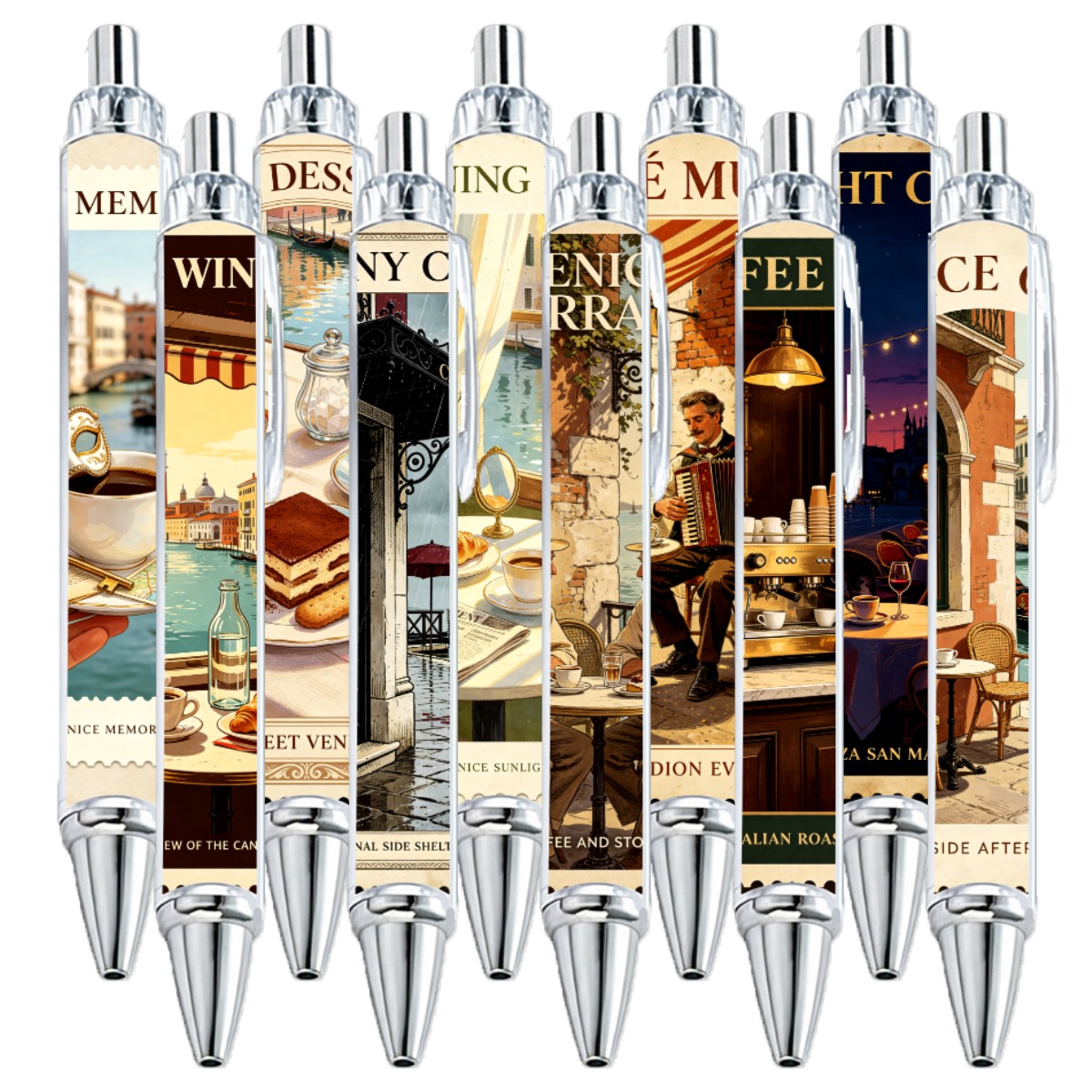 Venetian Cafe Scene Gel Pens - 10-Pack