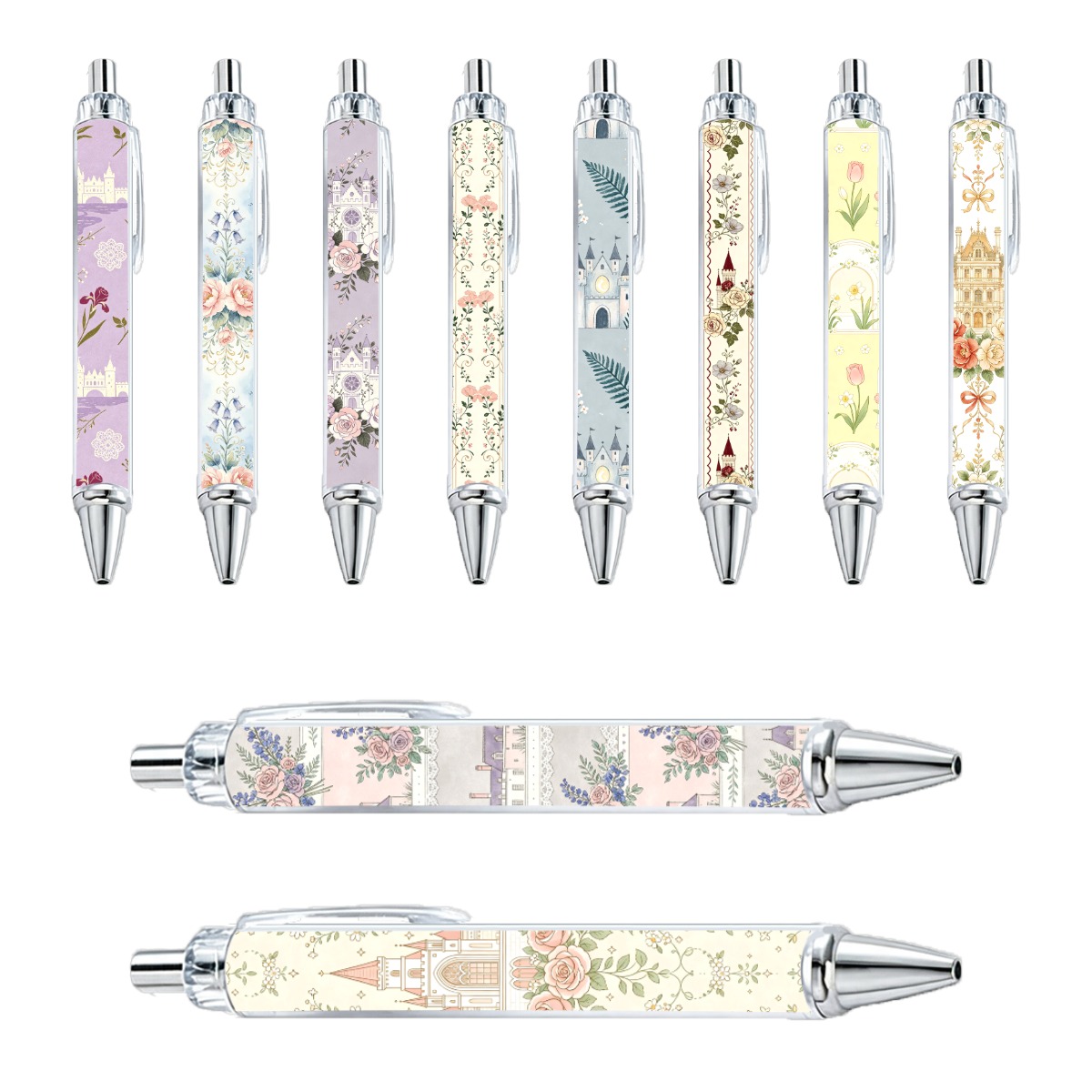 Floral And Castle Gel Pens - 10-Pack