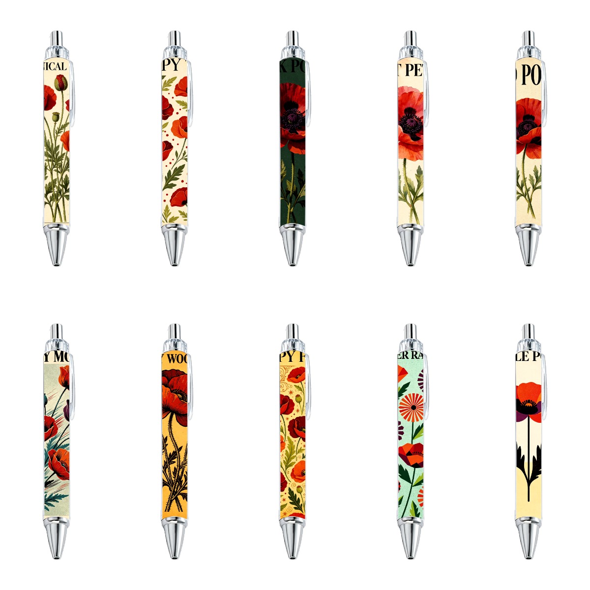 Floral Poppy Neutral Pens - 10-Pack