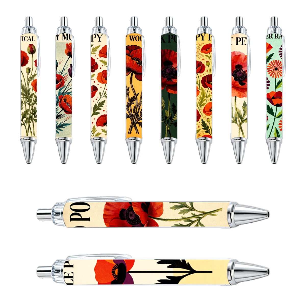 Floral Poppy Neutral Pens - 10-Pack