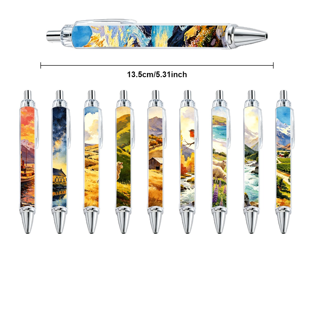 أقلام كبس بتصميم مناظر طبيعية بألوان مائية