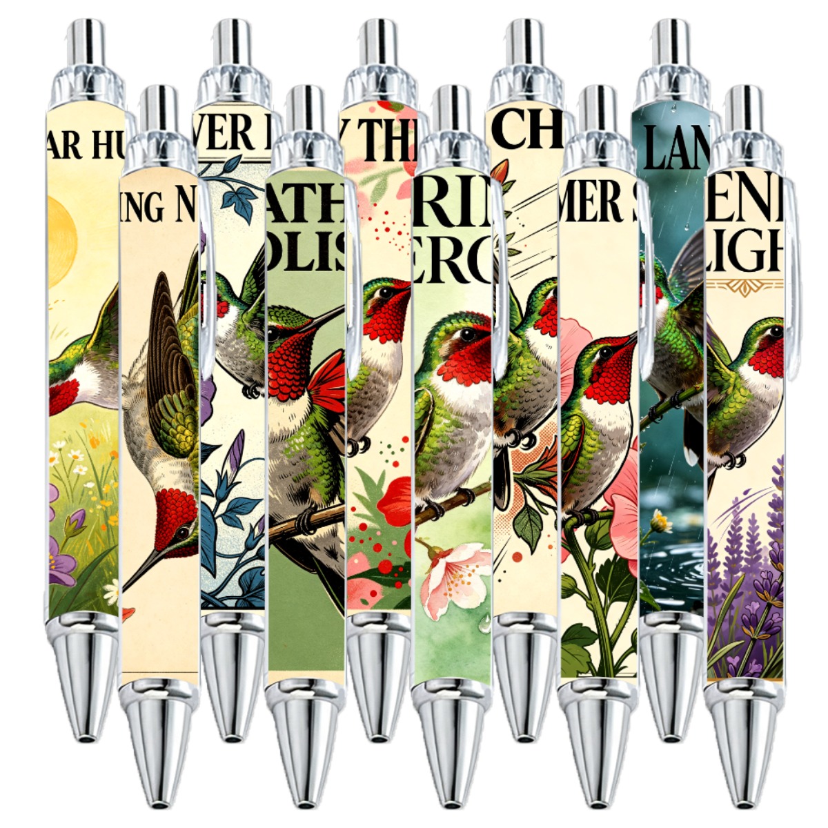Hummingbird And Floral Gel Pens - 10-Pack