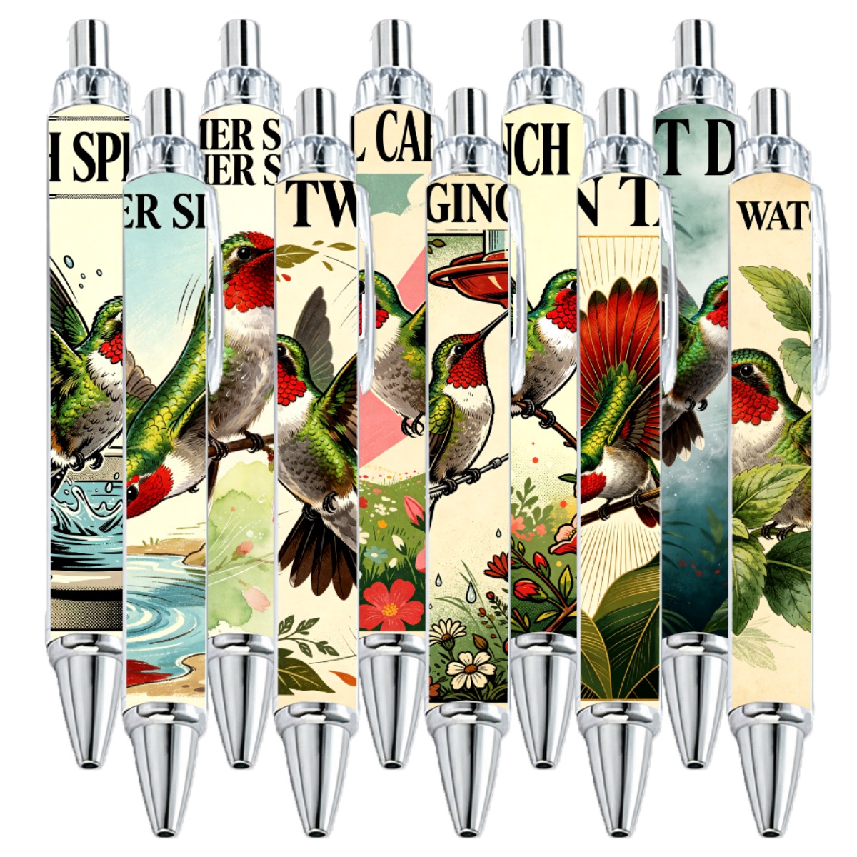 Hummingbird Garden Scene Gel Pen