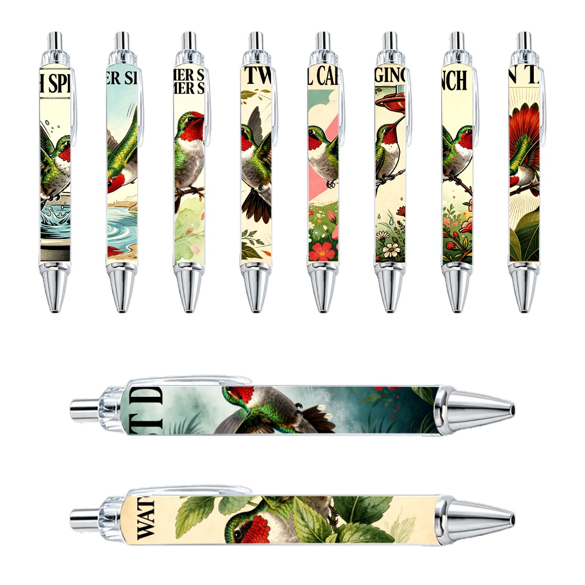 Hummingbird Garden Scene Gel Pen
