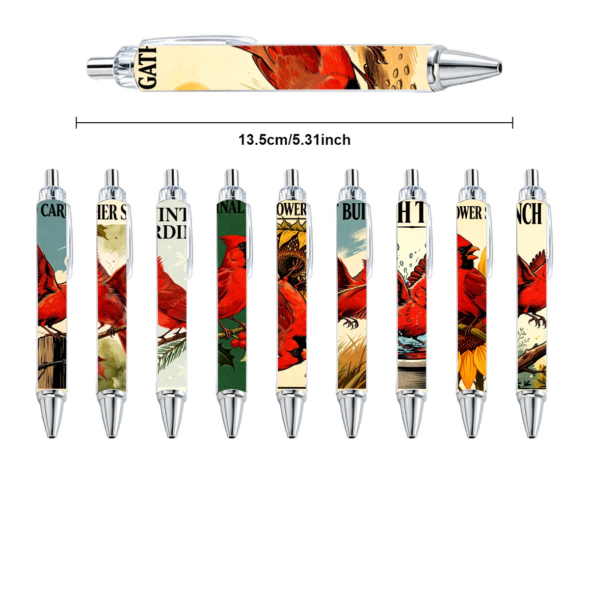 Cardinal Bird Art Gel Pen - 10-Pack