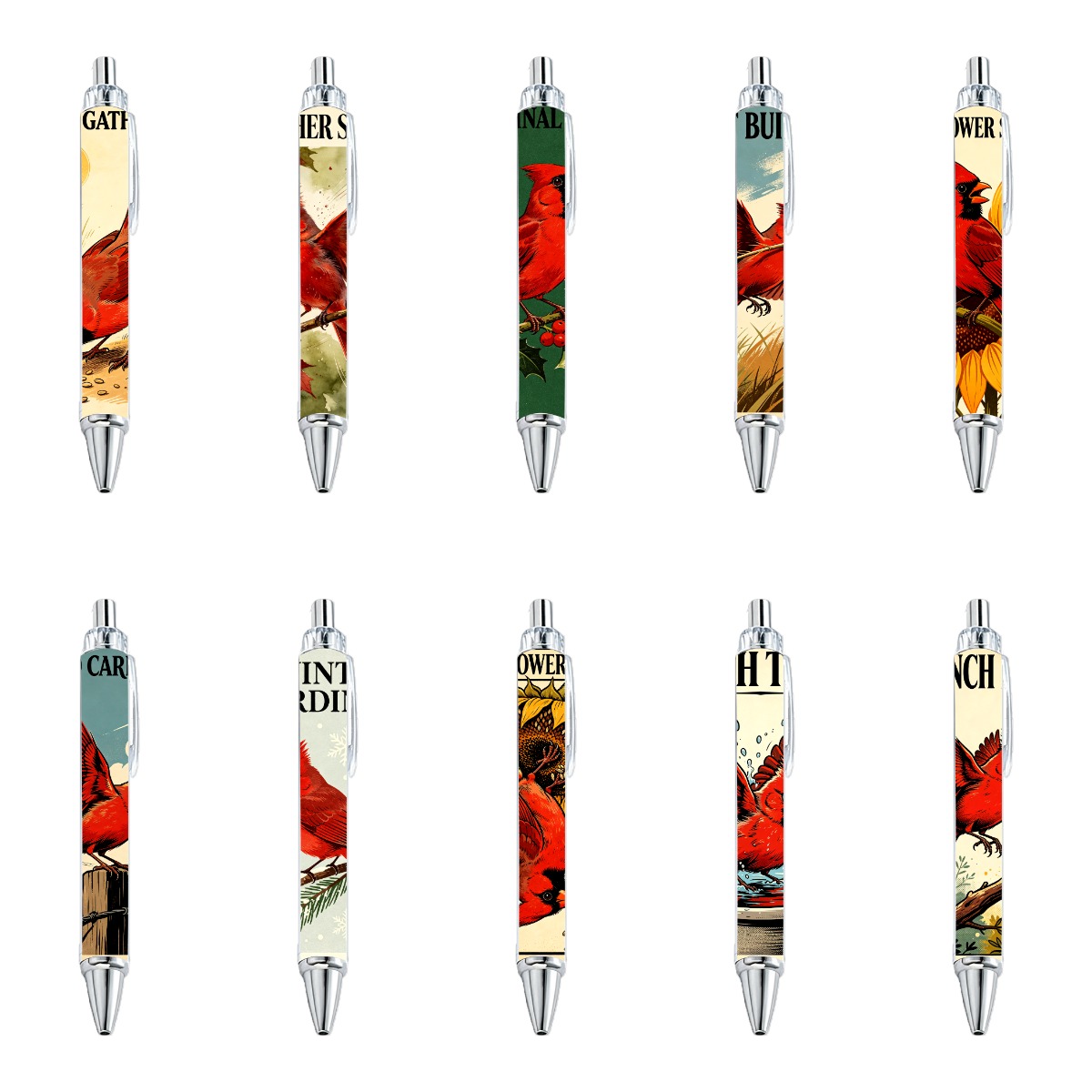 Cardinal Bird Art Gel Pen - 10-Pack