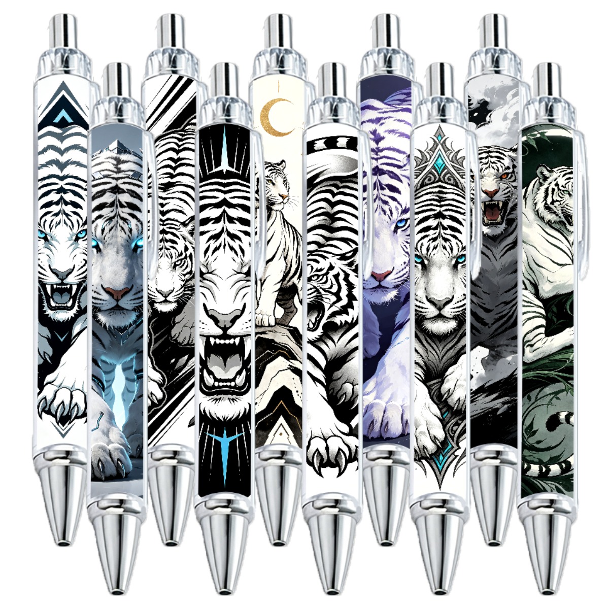 Majestic White Tiger Retractable Pens - 10-Pack