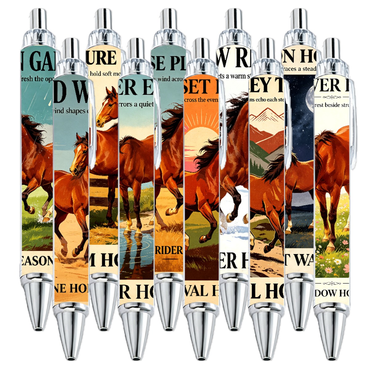 Horse Art Retractable Gel Pens - 10-Pack