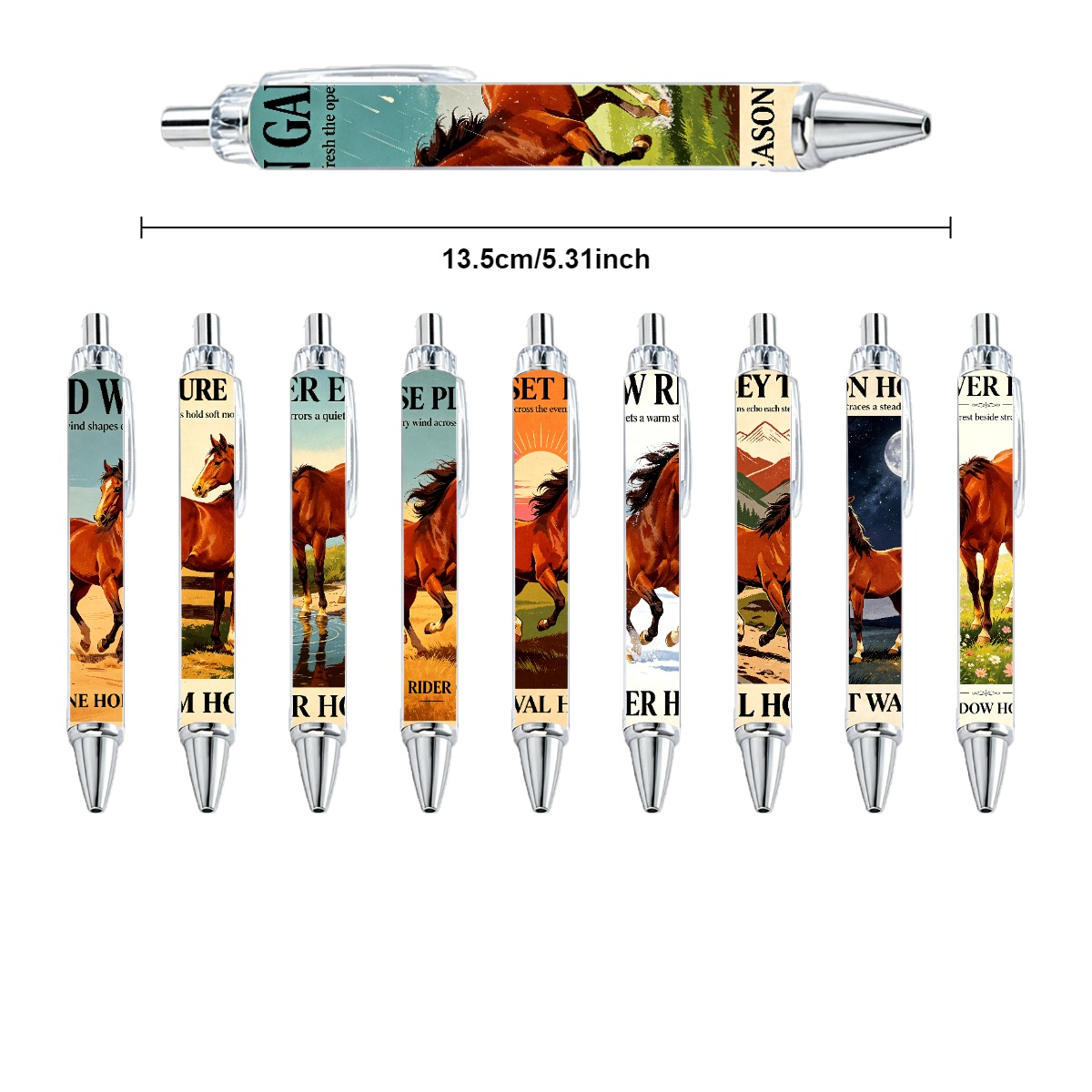 Horse Art Retractable Gel Pens - 10-Pack