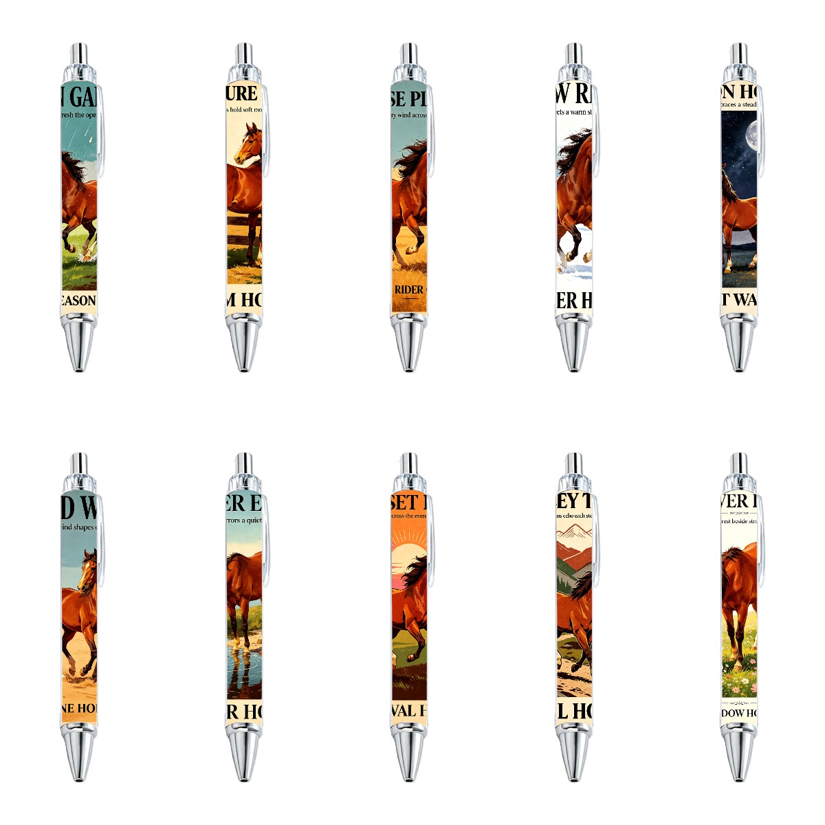 Horse Art Retractable Gel Pens - 10-Pack