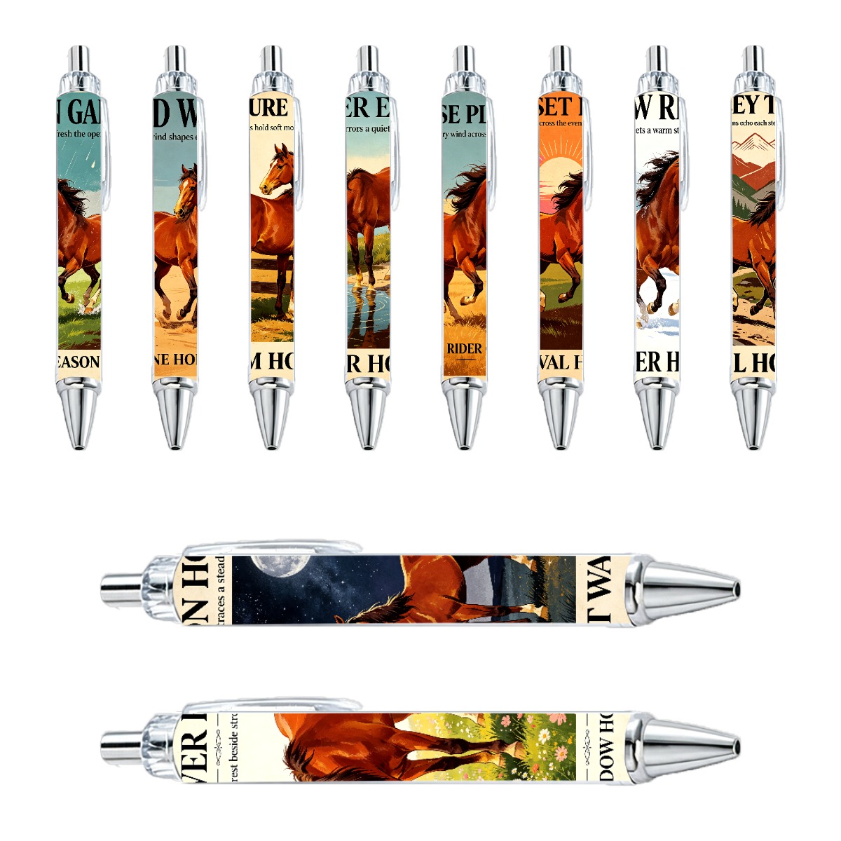 Horse Art Retractable Gel Pens - 10-Pack