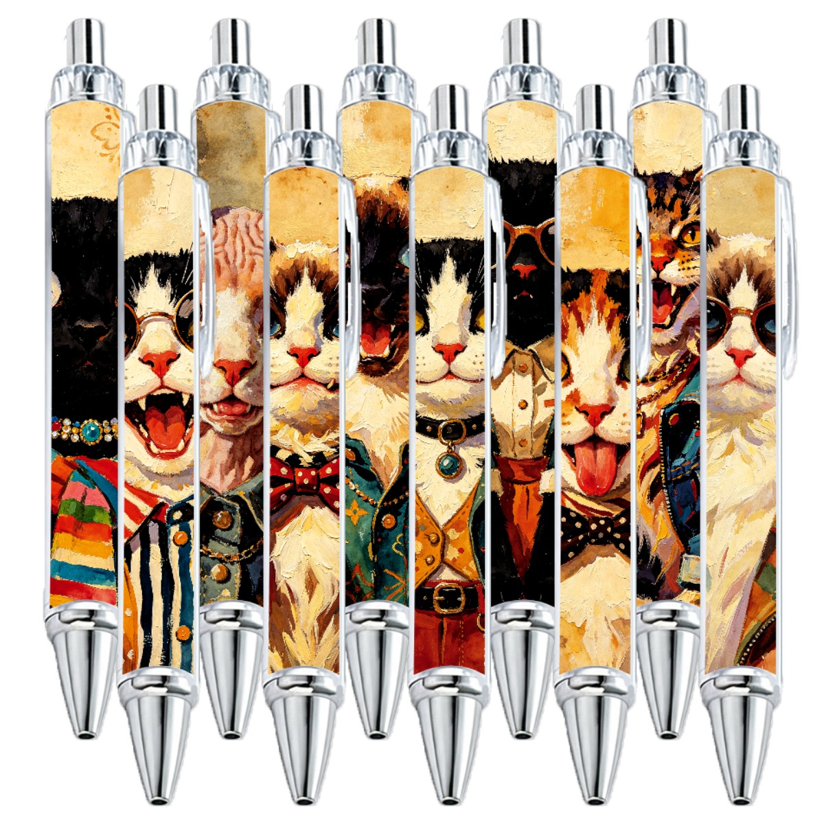 Watercolor Cat Retractable Pens - 10-Pack