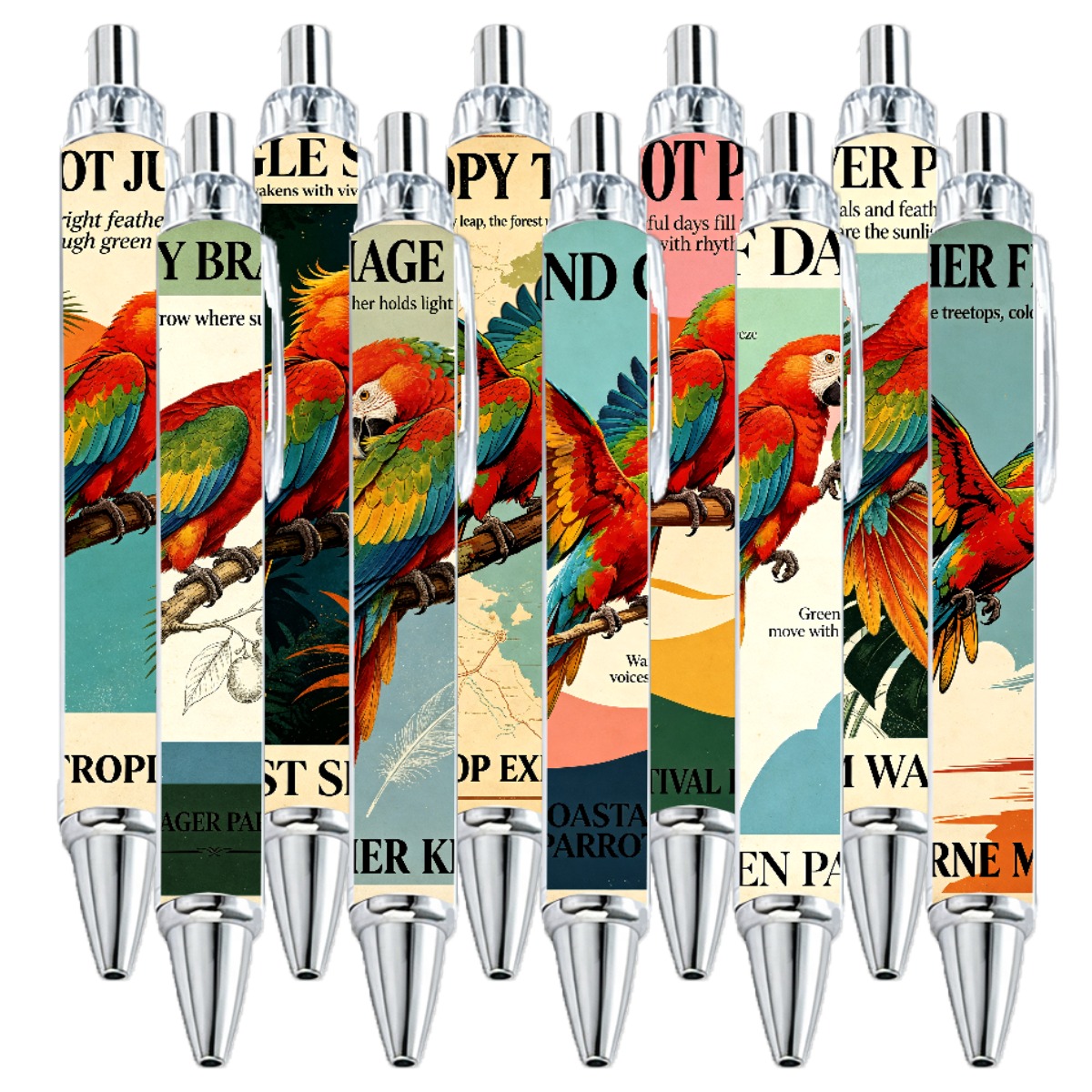 Tropical Parrot Retractable Gel Pens - 10-Pack