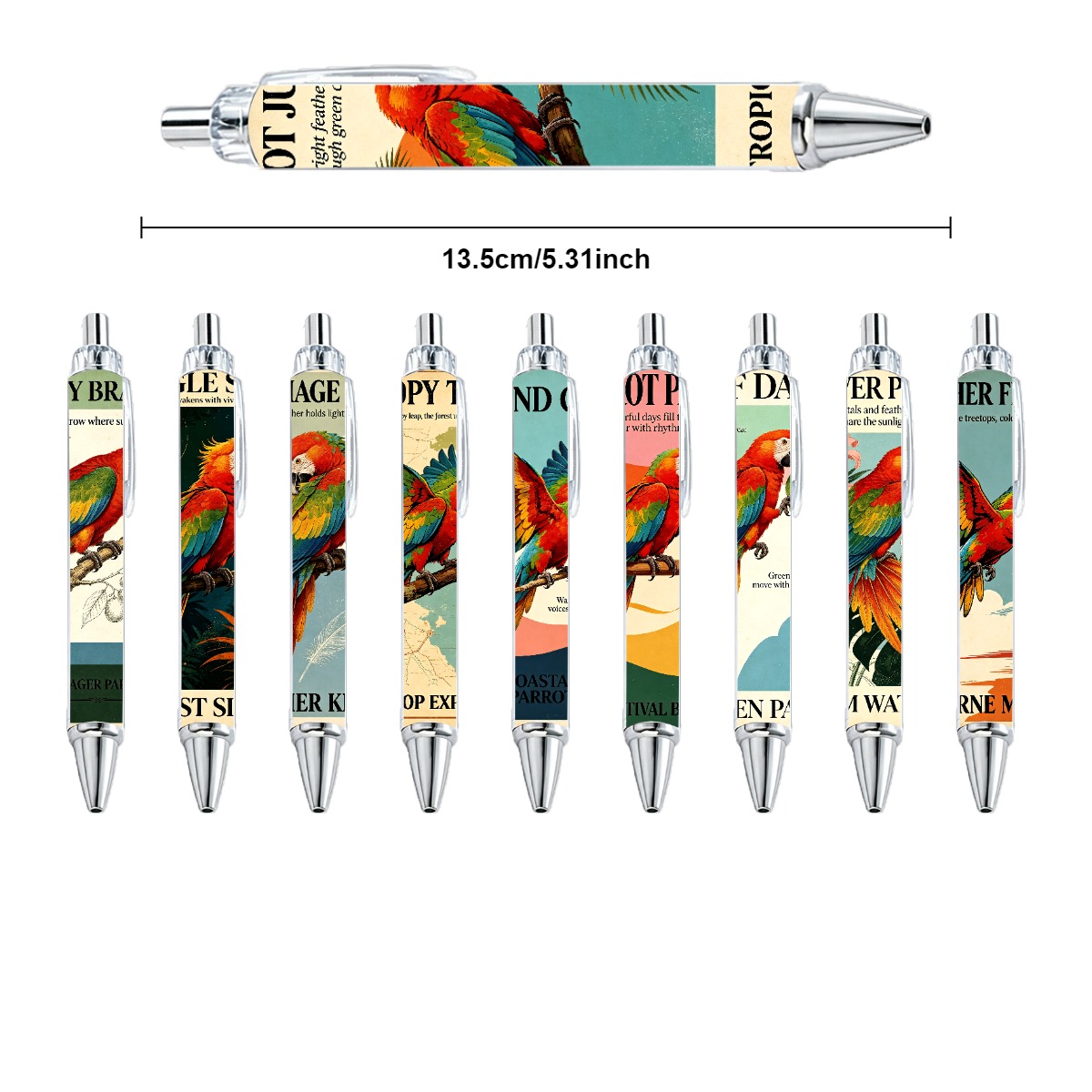 Tropical Parrot Retractable Gel Pens - 10-Pack