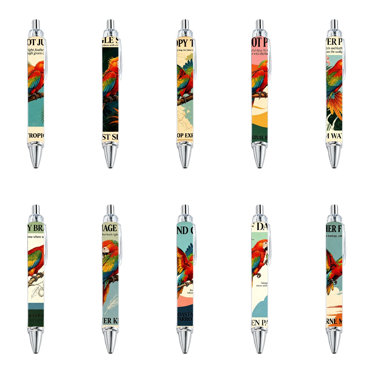 Tropical Parrot Retractable Gel Pens - 10-Pack