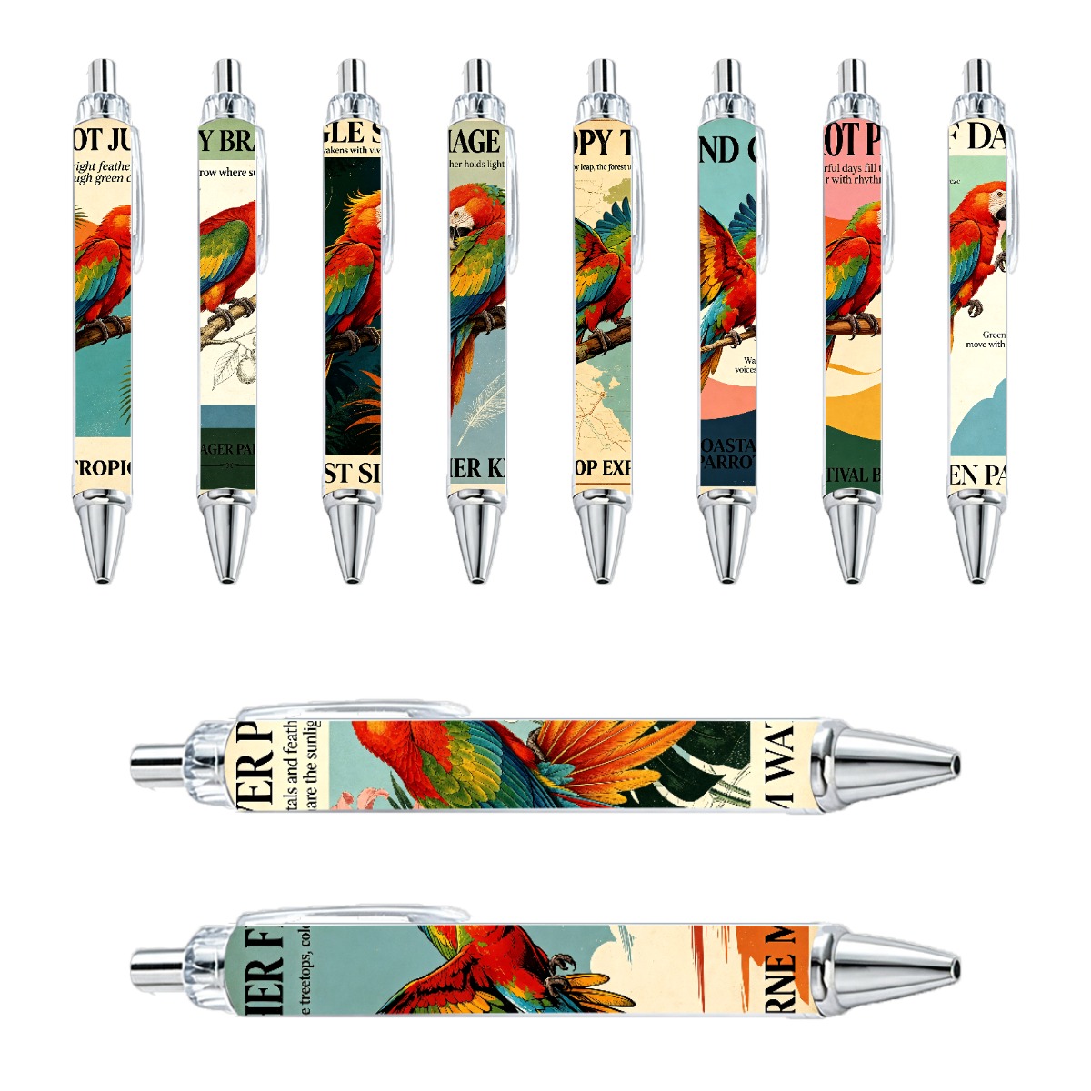Tropical Parrot Retractable Gel Pens - 10-Pack