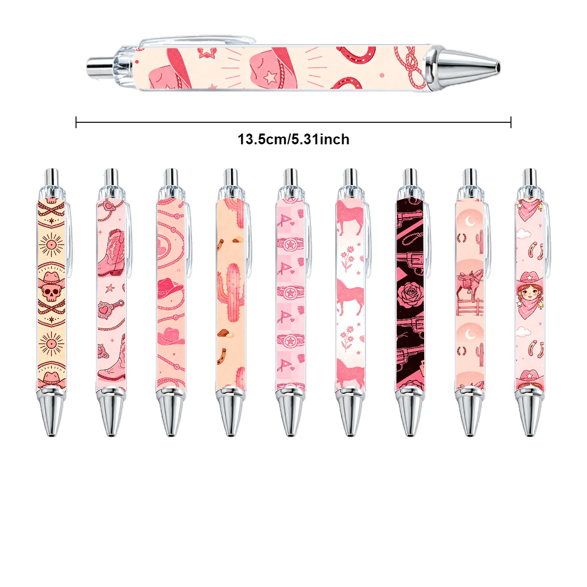 Pink Western Cowboy Themed Retractable Pens - 10-Pack