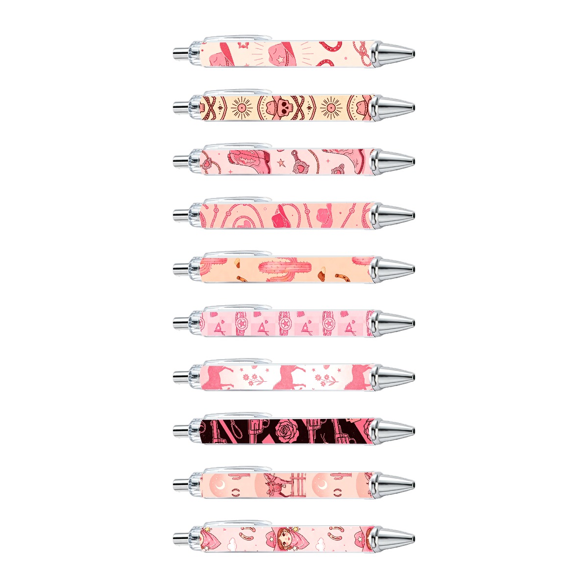 Pink Western Cowboy Themed Retractable Pens - 10-Pack