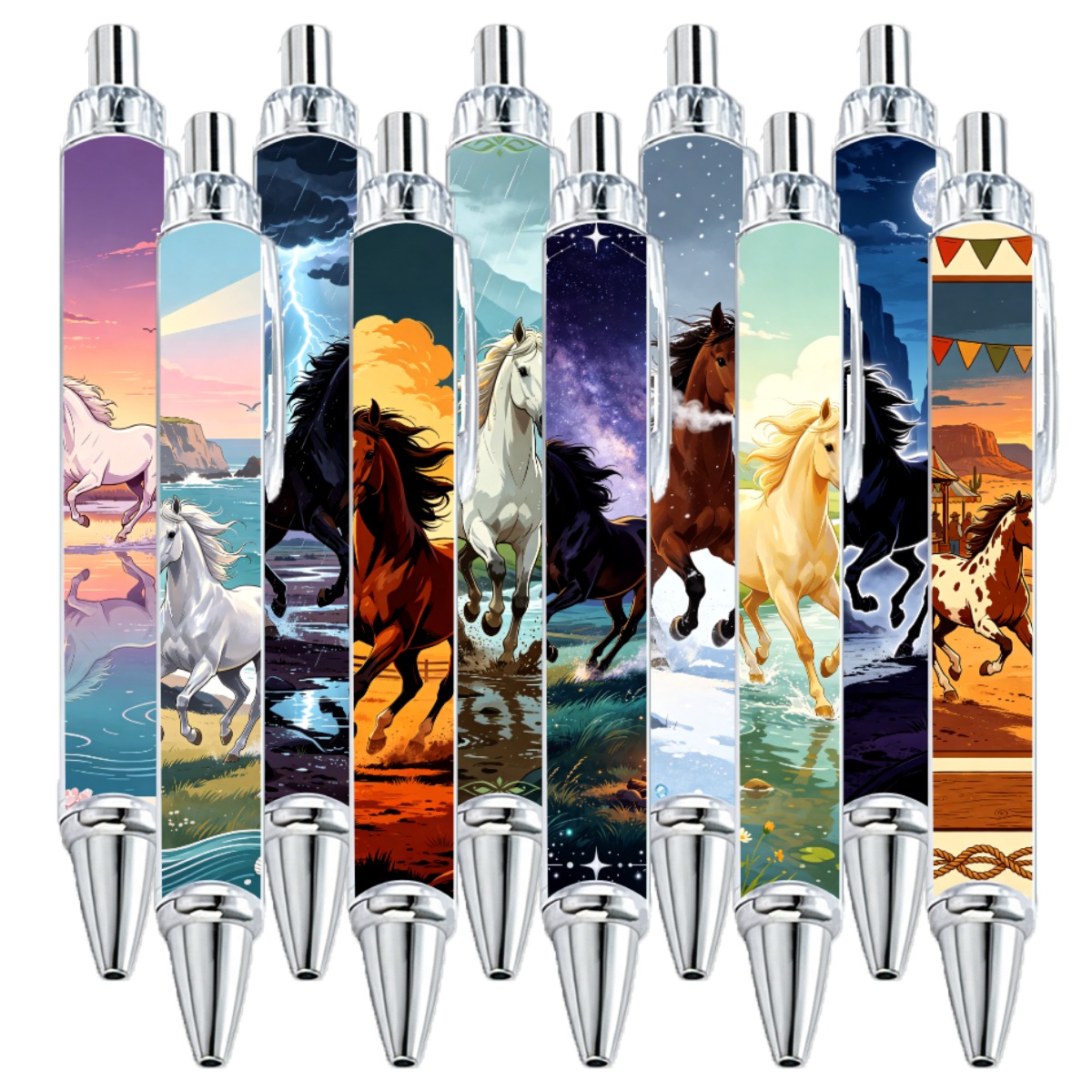 Majestic Horse Art Rollerball Pens - 10-Pack
