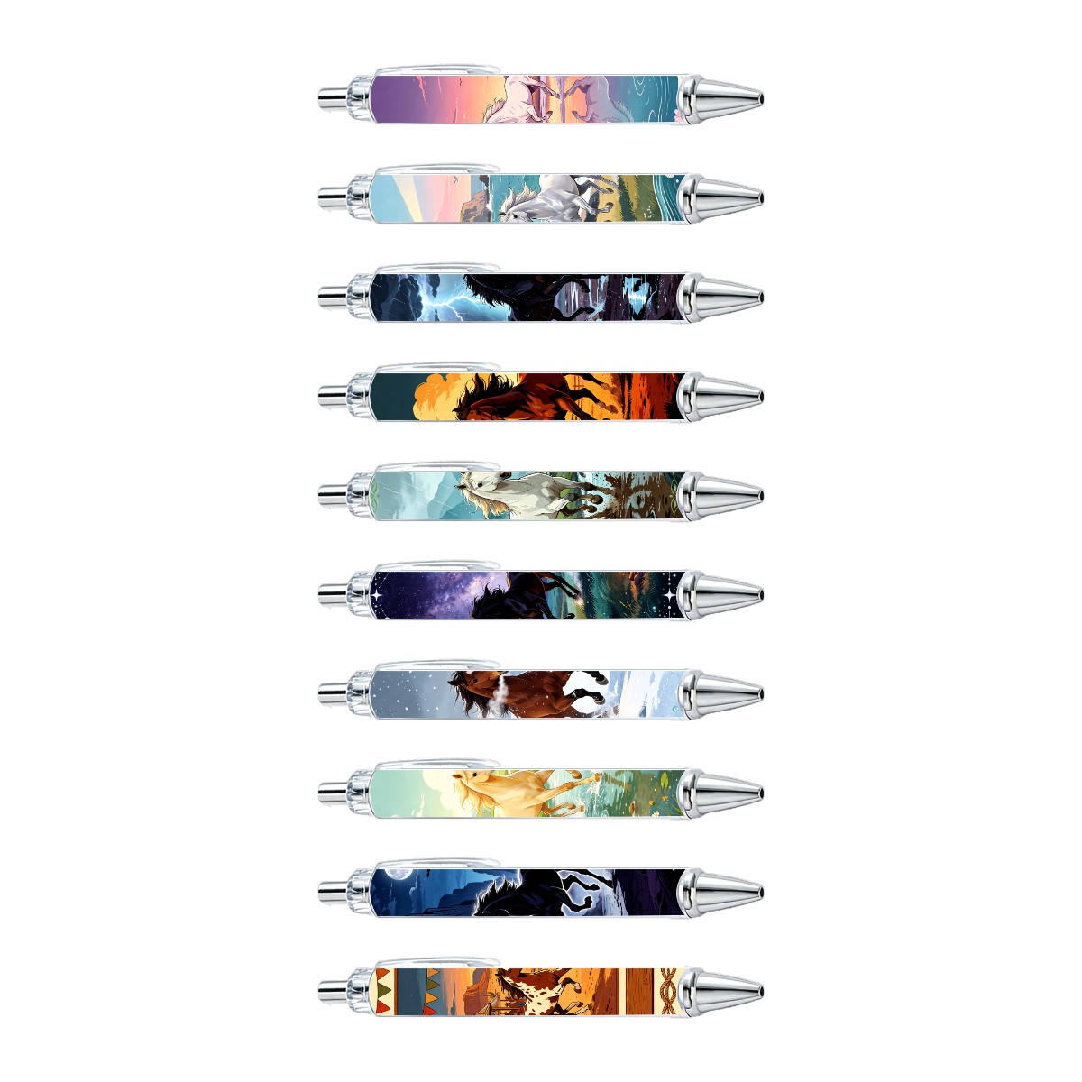 Majestic Horse Art Rollerball Pens - 10-Pack
