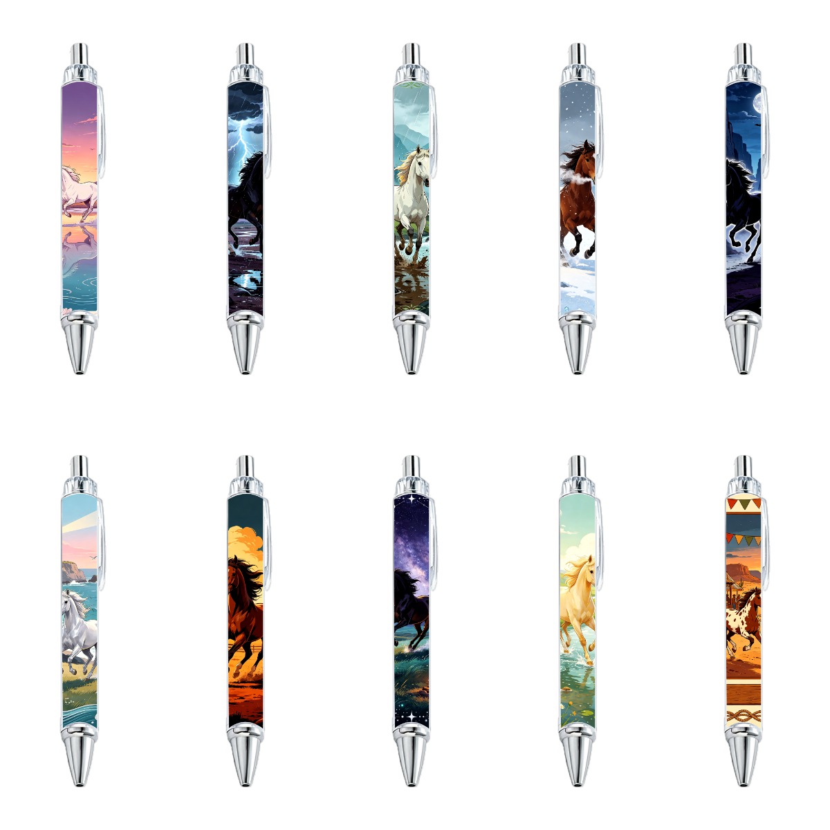 Majestic Horse Art Rollerball Pens - 10-Pack