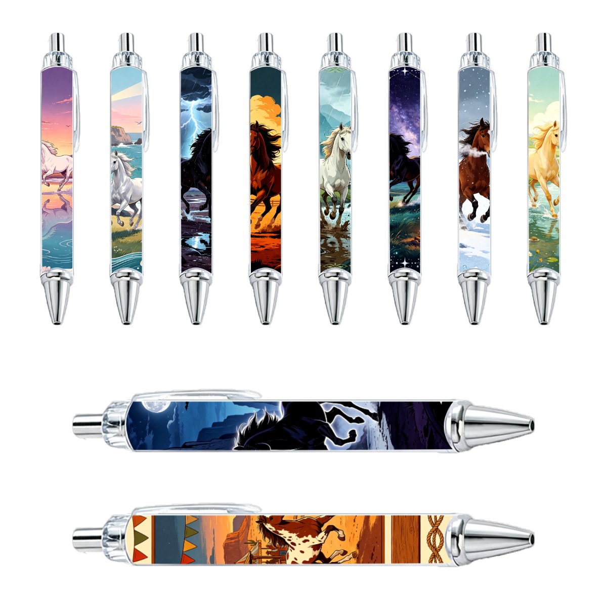 Majestic Horse Art Rollerball Pens - 10-Pack