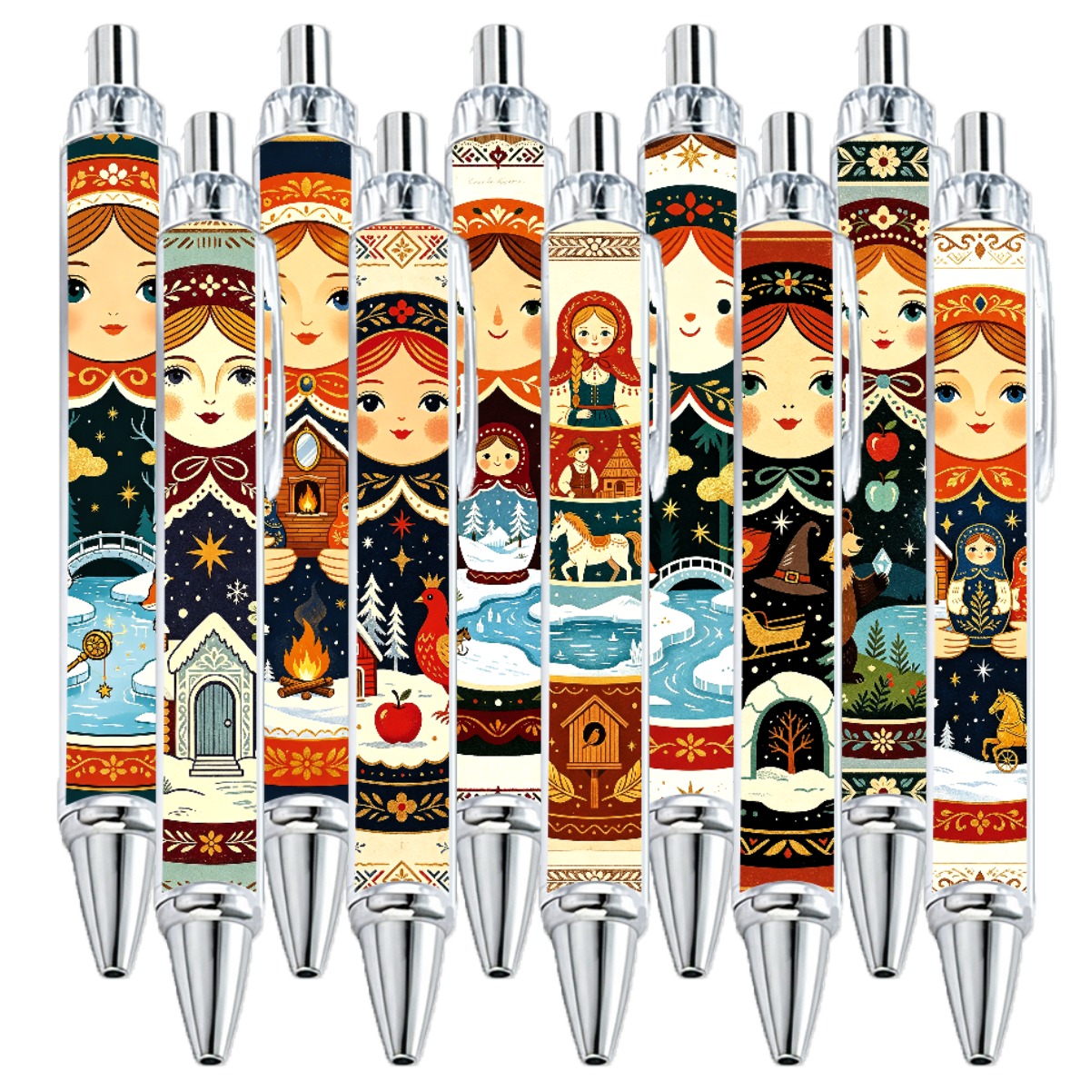 Matryoshka Doll Art Retractable Pens - 10-Pack