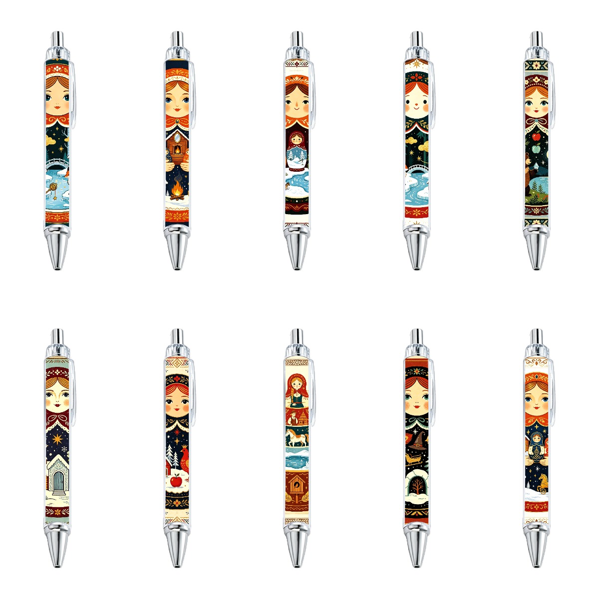 Matryoshka Doll Art Retractable Pens - 10-Pack