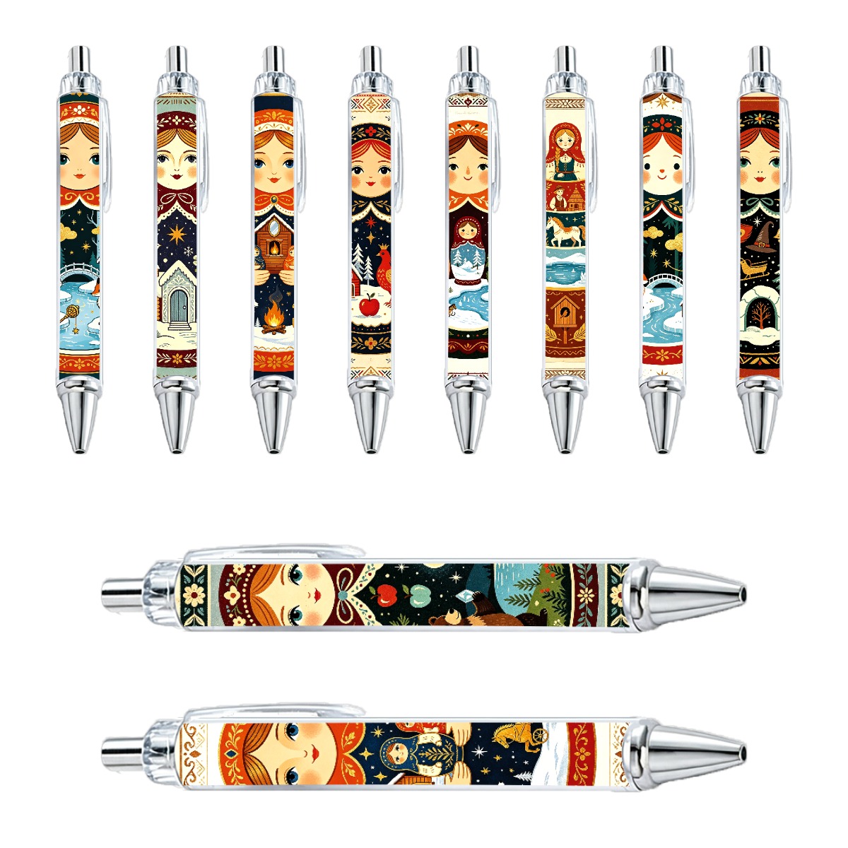 Matryoshka Doll Art Retractable Pens - 10-Pack