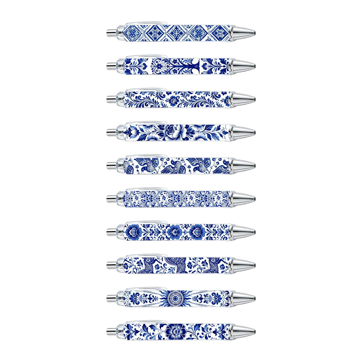 Delft Blue Inspired Retractable Gel Pens - 10-Pack