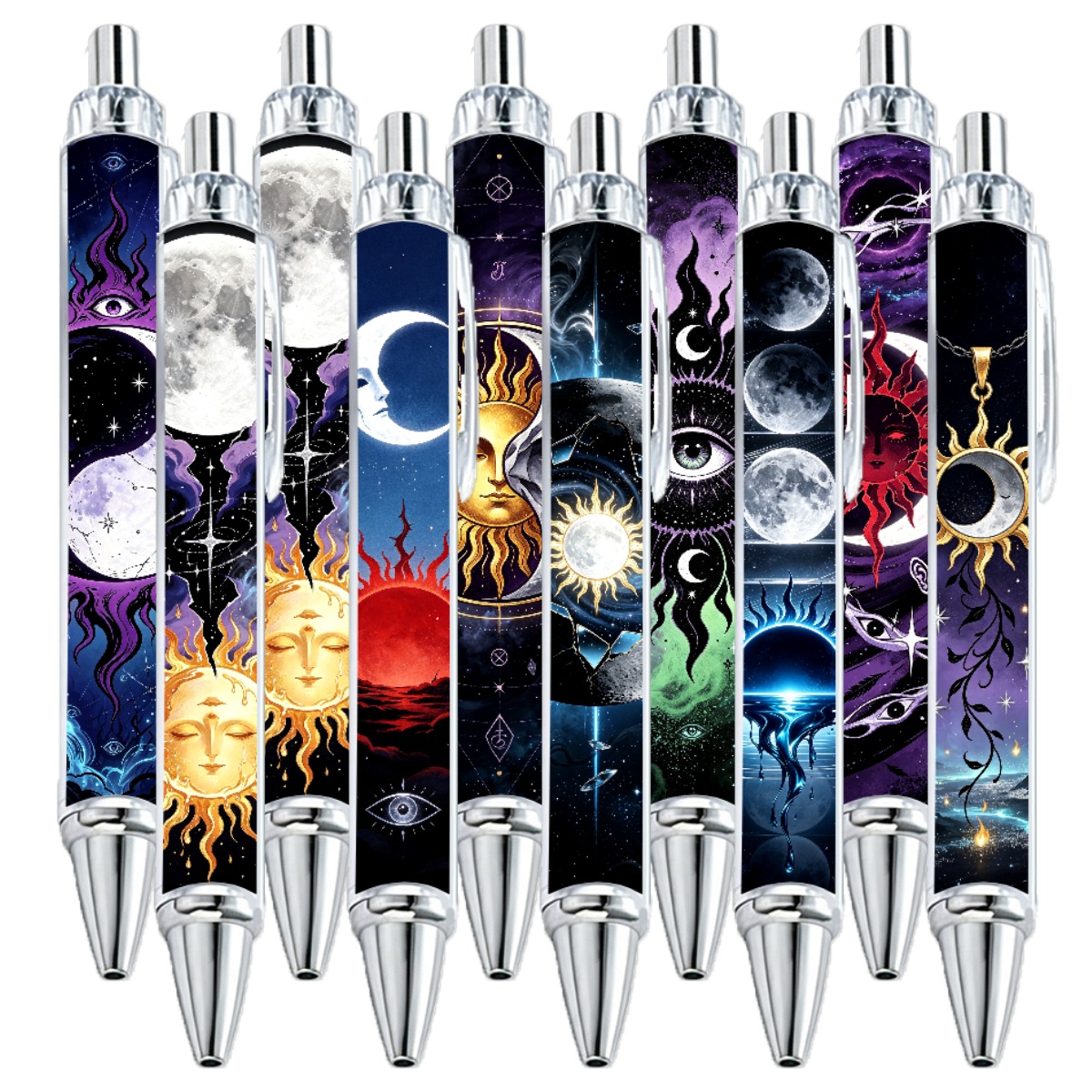 Celestial Sun And Moon Galaxy Retractable Pens - 10-Pack